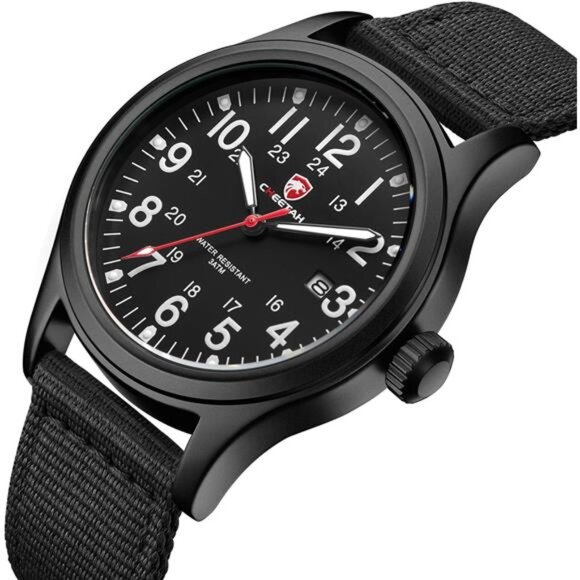 Men’s Military Watch Easy to Read Waterproof with Nylon Strap, Full Black - Picture 3 of 7